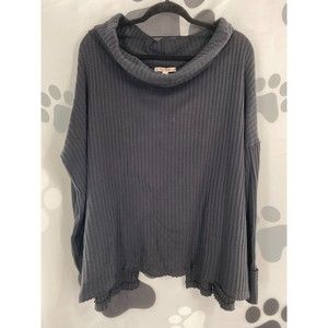 Free People NWT Juicy Long Sleeve Cowl Neck Split Back Thermal Black L New